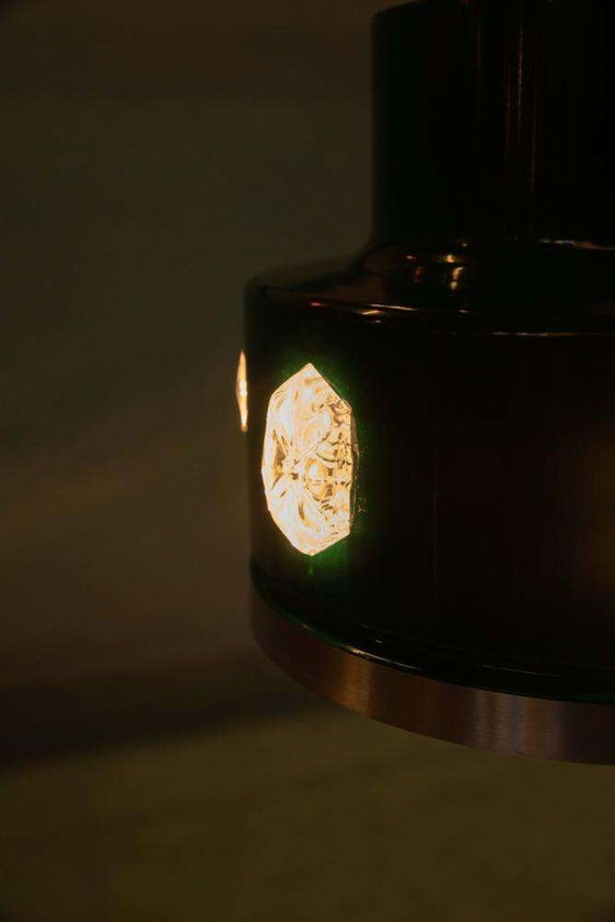 Image 1 of Lampe suspendue verte design vintage verre, métal Scandinave