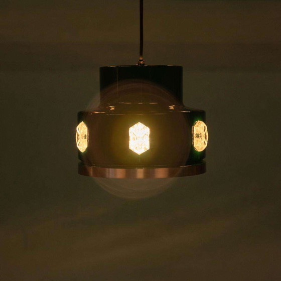 Image 1 of Lampe suspendue verte design vintage verre, métal Scandinave