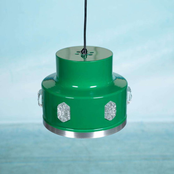 Image 1 of Lampe suspendue verte design vintage verre, métal Scandinave