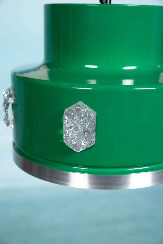 Image 1 of Lampe suspendue verte design vintage verre, métal Scandinave