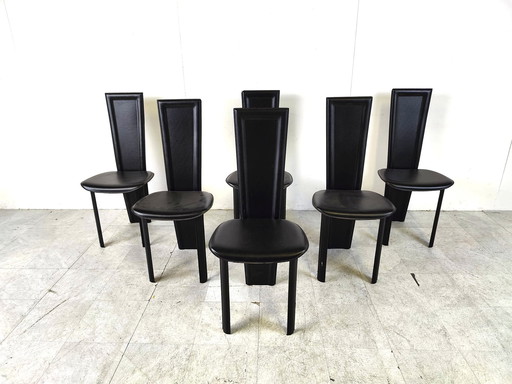 6x Vintage black leather dining chairs