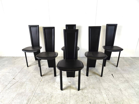 Image 1 of 6x Vintage black leather dining chairs
