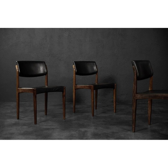 Image 1 of Set of 3 vintage rosewood and leather chairs by H.W. Klein for Bramin, Denmark 1960