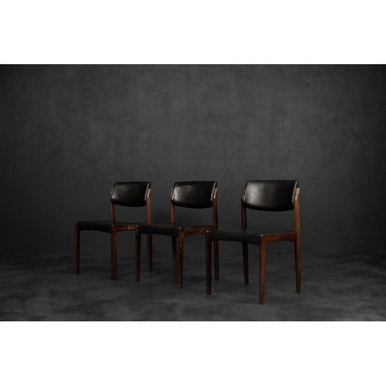Image 1 of Set of 3 vintage rosewood and leather chairs by H.W. Klein for Bramin, Denmark 1960