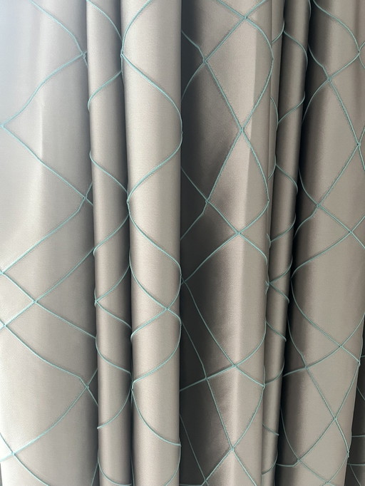 Curtains Light Gray With Blue Thread