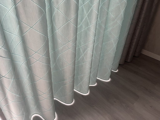 Curtains Light Gray With Blue Thread