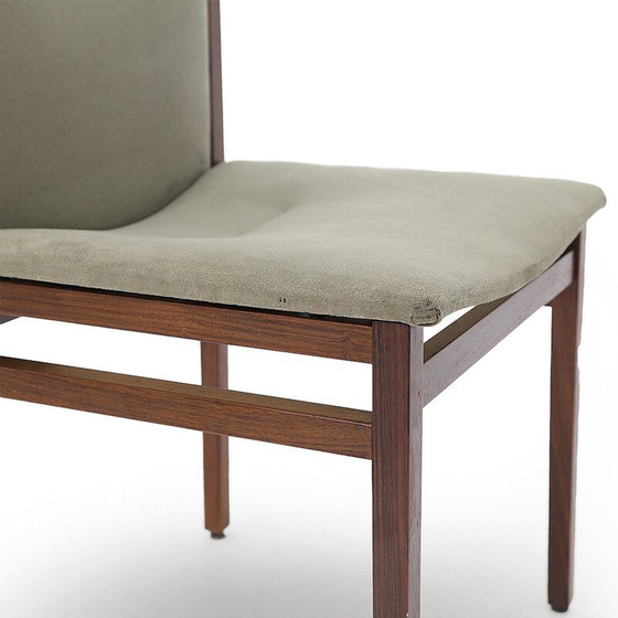 Image 1 of Set di 4 sedie vintage in legno e alcantara verde di Tito Agnoli per La Linea, 1960