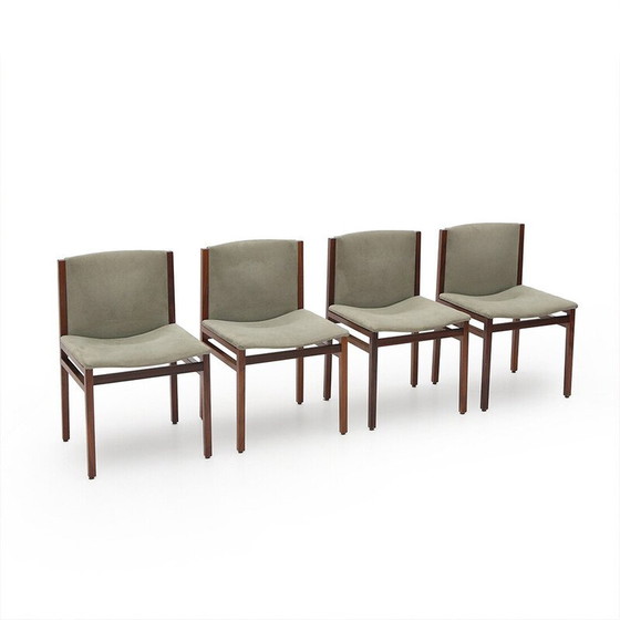 Image 1 of Set di 4 sedie vintage in legno e alcantara verde di Tito Agnoli per La Linea, 1960