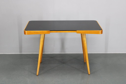 1960S Beech Coffee Table With Glass Top , Czechoslovakia