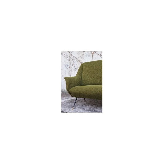 Image 1 of Vintage curved brass and wool sofa by Gigi Radice for Minotti, Italy 1950