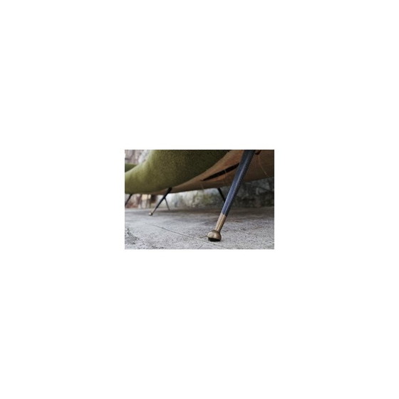 Image 1 of Vintage curved brass and wool sofa by Gigi Radice for Minotti, Italy 1950
