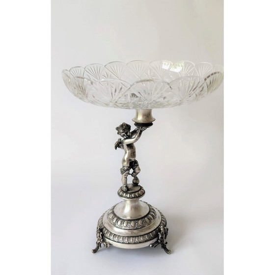 Image 1 of Vintage cut crystal glass fruit bowl on angel stand, Germany 1800s