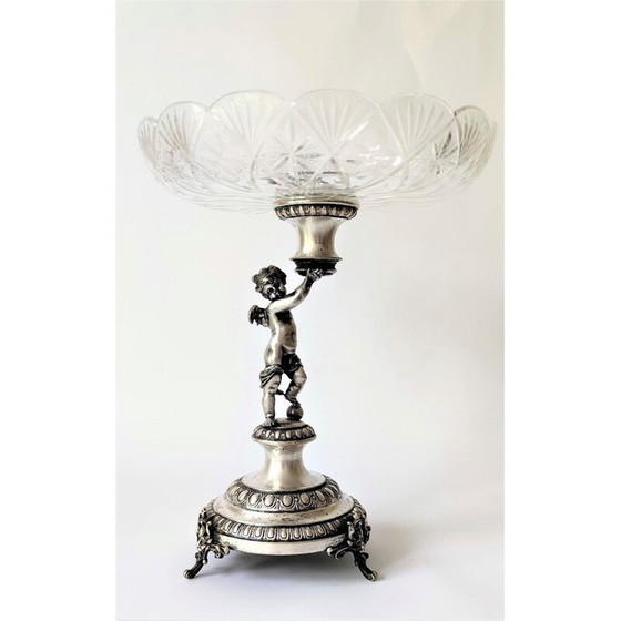 Image 1 of Vintage cut crystal glass fruit bowl on angel stand, Germany 1800s