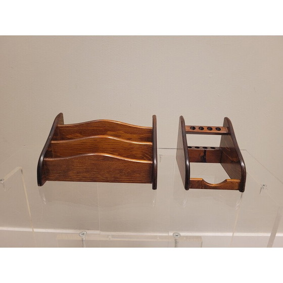 Image 1 of Vintage dark wood desk organizer, Spain