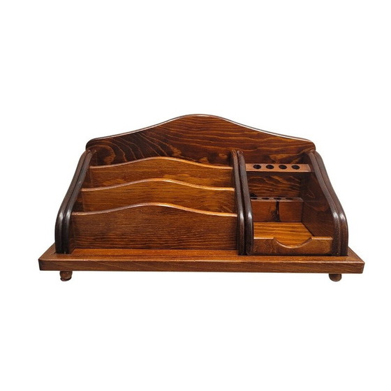 Image 1 of Vintage dark wood desk organizer, Spain
