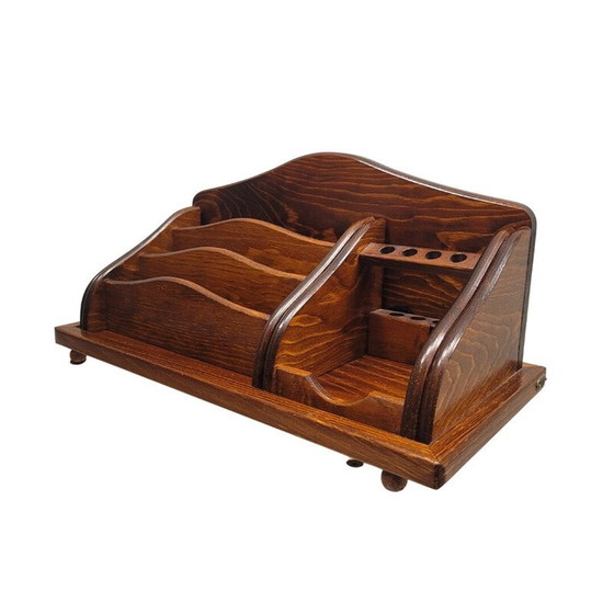 Image 1 of Vintage dark wood desk organizer, Spain
