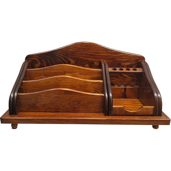 Image 1 of Vintage dark wood desk organizer, Spain