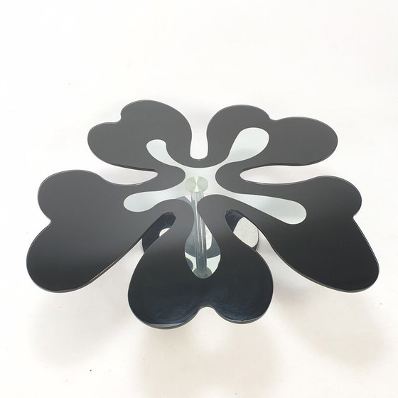 Image 1 of Flowered vintage coffee table in chrome and glass, Italy 1980