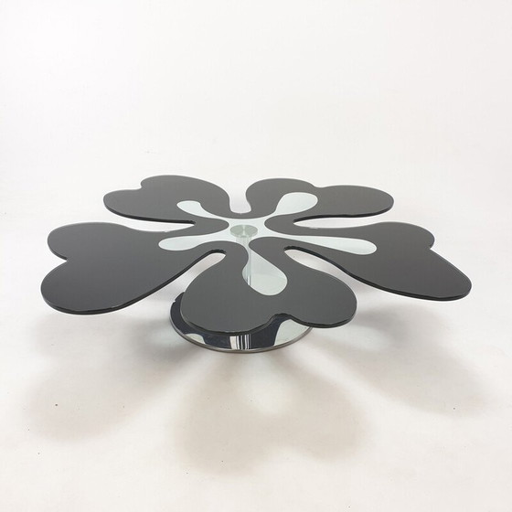 Image 1 of Flowered vintage coffee table in chrome and glass, Italy 1980