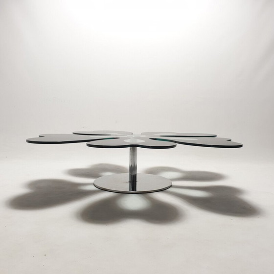 Image 1 of Flowered vintage coffee table in chrome and glass, Italy 1980