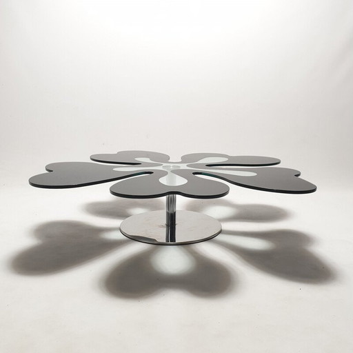 Flowered vintage coffee table in chrome and glass, Italy 1980