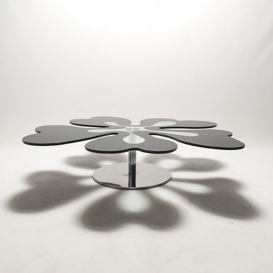 Image 1 of Flowered vintage coffee table in chrome and glass, Italy 1980