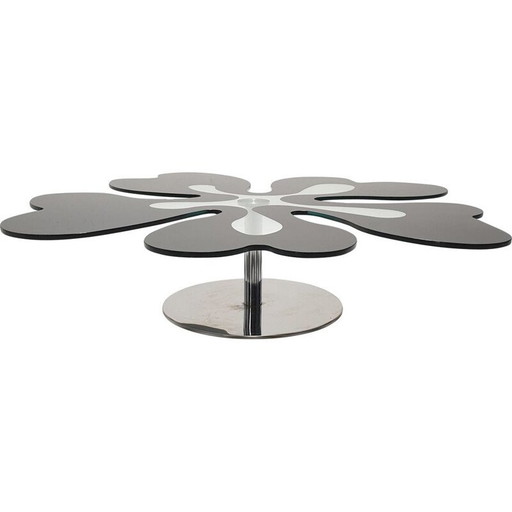Flowered vintage coffee table in chrome and glass, Italy 1980