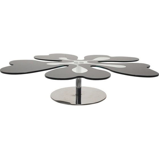 Image 1 of Flowered vintage coffee table in chrome and glass, Italy 1980