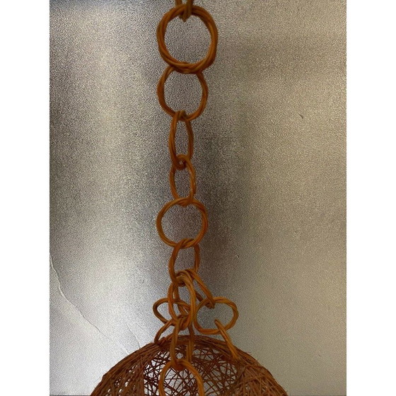Image 1 of Lampada a sospensione vintage con sfera in rattan