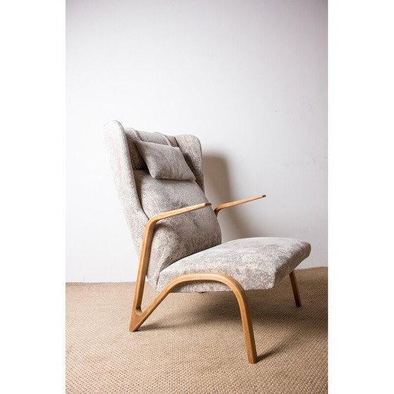 Image 1 of Vintage Konkav armchair in bent beech and fabric by Paul Bode for Federholz, Germany 1960