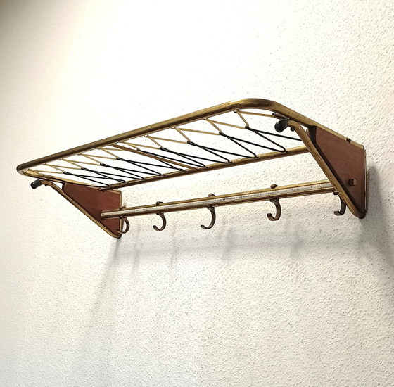 Image 1 of sixties string coat rack with teak