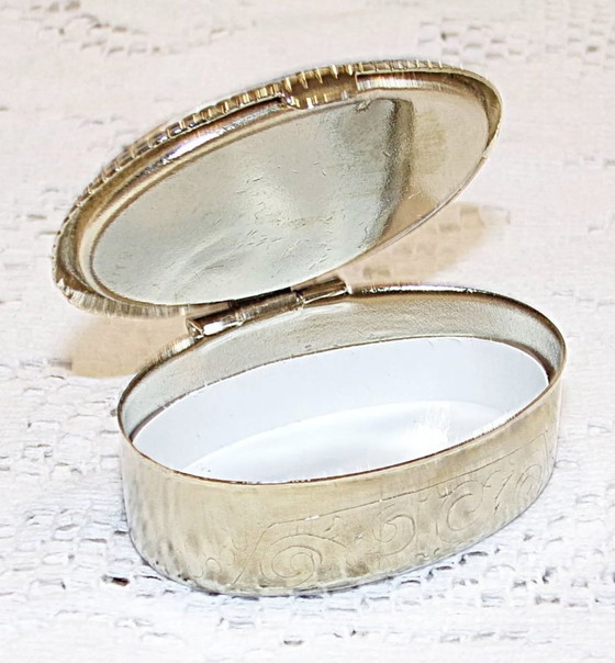 Image 1 of Charming Small Pill Box. Gilded Metal And Stone Box