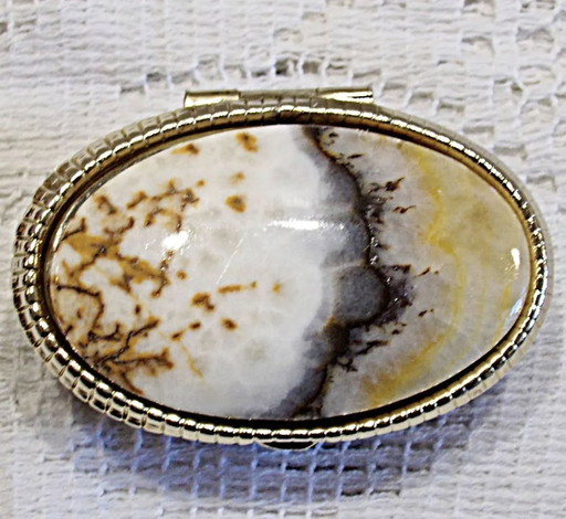 Charming Small Pill Box. Gilded Metal And Stone Box