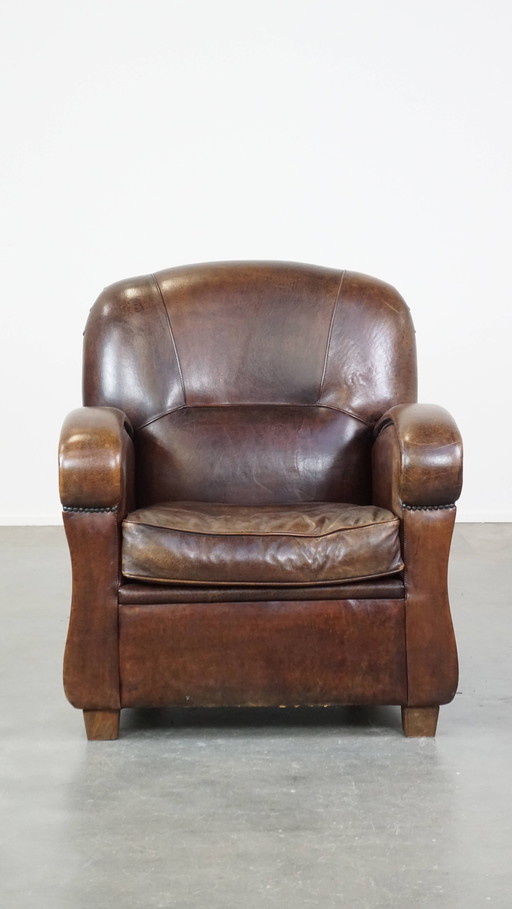 Dark Sheepskin Leather Armchair/ Armchair