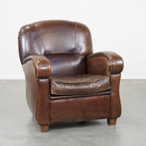 Dark Sheepskin Leather Armchair/ Armchair