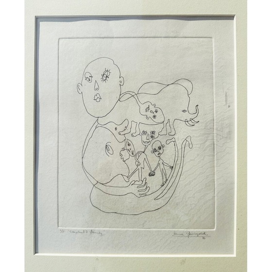 Image 1 of Vintage lithograph in lacquered wooden frame by L. Gewisgold, 1970