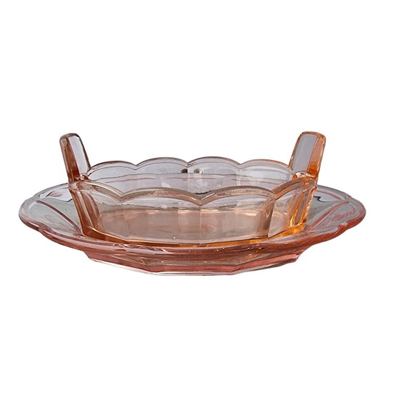 Image 1 of Ciotola vintage in vetro pressato rosa, metà del XX secolo