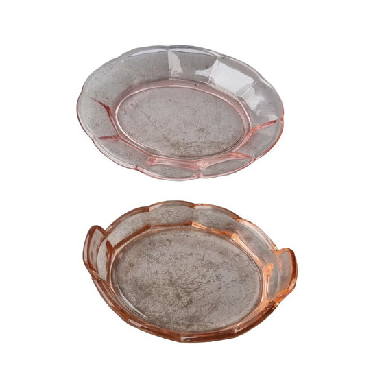 Image 1 of Ciotola vintage in vetro pressato rosa, metà del XX secolo