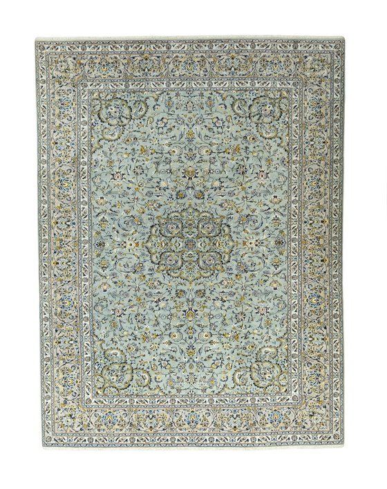 Image 1 of 391 X 293 Cm Hand-Knotted Keshan Rug In Pistachio Green