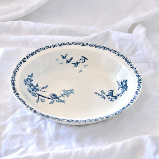 Piatto fondo/Insalatiera XIX secolo Ferro Terra Uccelli Choisy-Le-Roi Hb &amp; C