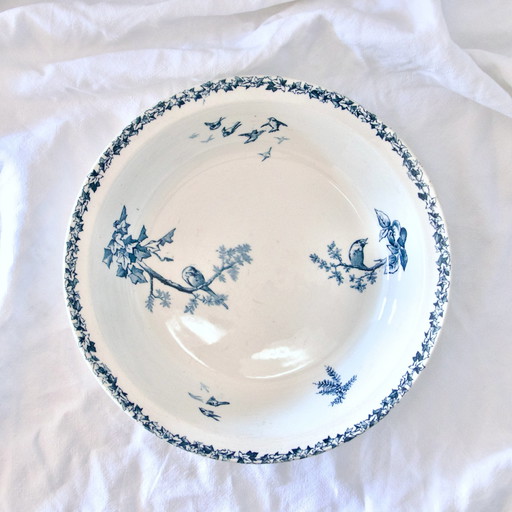 Piatto fondo/Insalatiera XIX secolo Ferro Terra Uccelli Choisy-Le-Roi Hb &amp; C