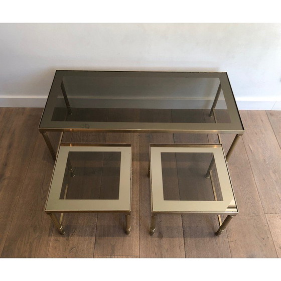 Image 1 of Vintage brass nesting tables with smoked glass, 1970