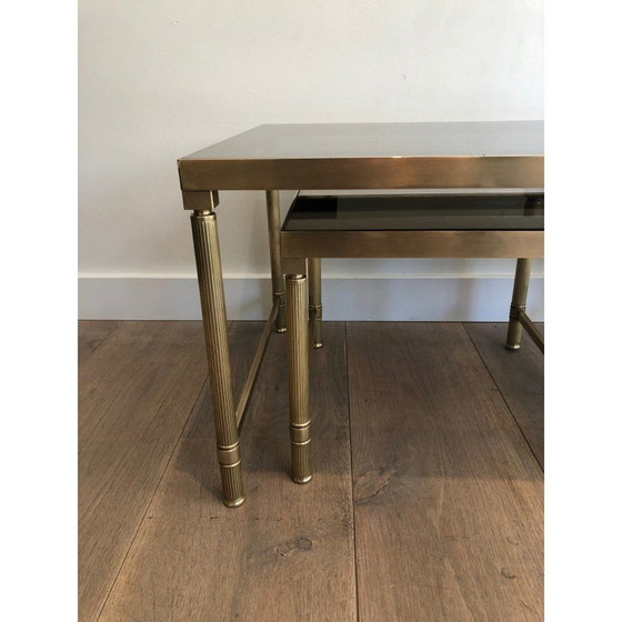 Image 1 of Vintage brass nesting tables with smoked glass, 1970