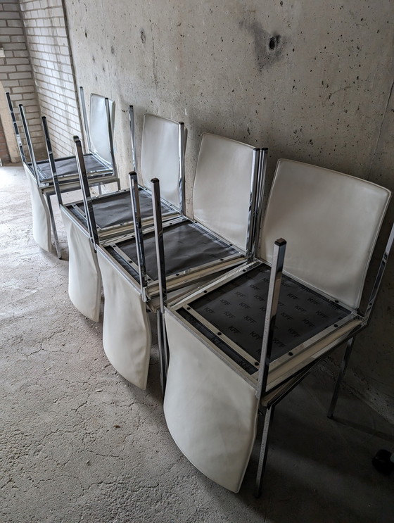 Image 1 of 8x Kff Dining Chairs White Leather And Chrome Frame