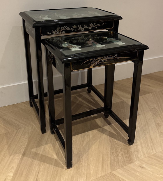 Image 1 of 2x Chinese, Hand Inlaid Side Tables