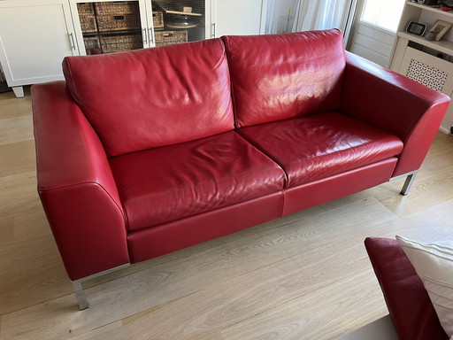 Montel 2 Seater Sofa Leather Luca Red 055