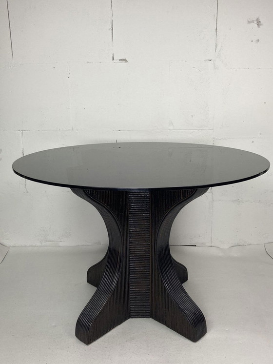 Image 1 of Dining Or Side Table Base With Smoked Glass Top, 1970S