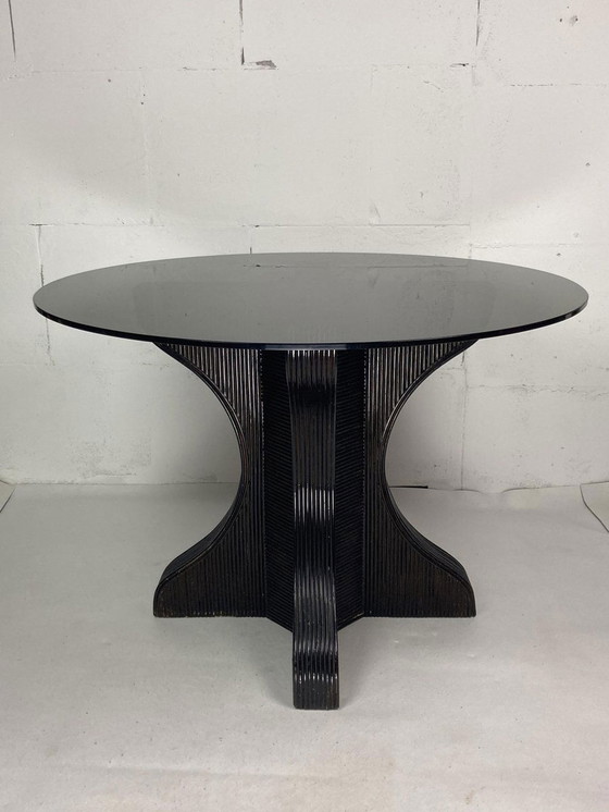 Image 1 of Dining Or Side Table Base With Smoked Glass Top, 1970S