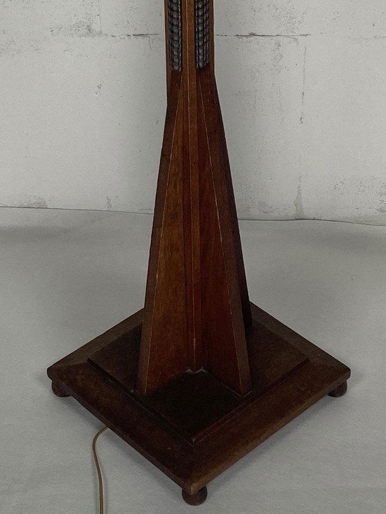 Image 1 of Dutch Art Deco Amsterdam School Floor Lamp With Bouclé Shade, 1930S