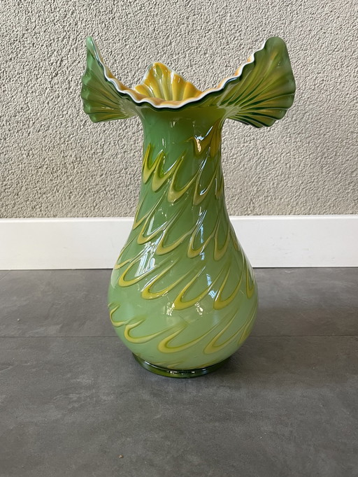 Goldan Talast Vase, Mouth Blown Glass, Green With Yellow